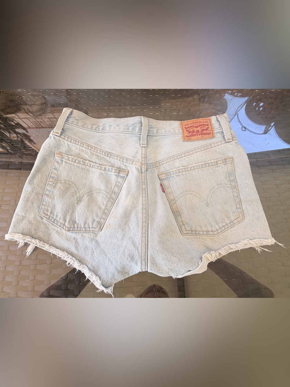 Levi's Light Wash Frayed Hem Denim Shorts